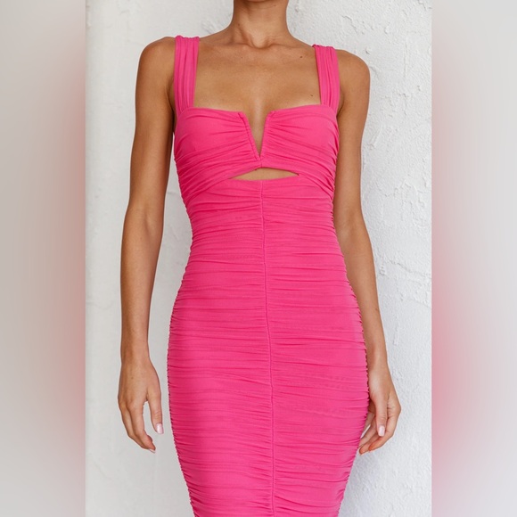 HERE COMES THE SUN Hot Pink Ruched Bodycon Maxi Dress. Never Worn. Size XS. Prom - Picture 5 of 5